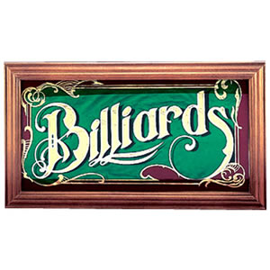 Mirrored Billiards Sign w/ Wood Frame