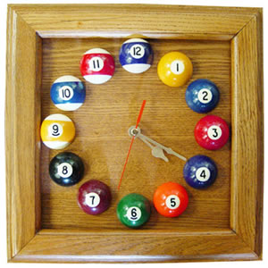 Square Solid Oak Billiards Clock