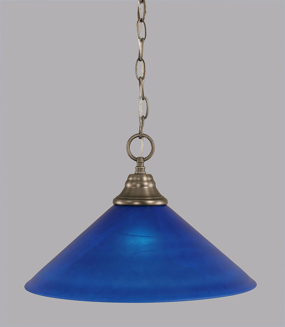 Chain Hung Pendant Shown In Brushed Nickel Finish With 16" Blue Italian Glass
