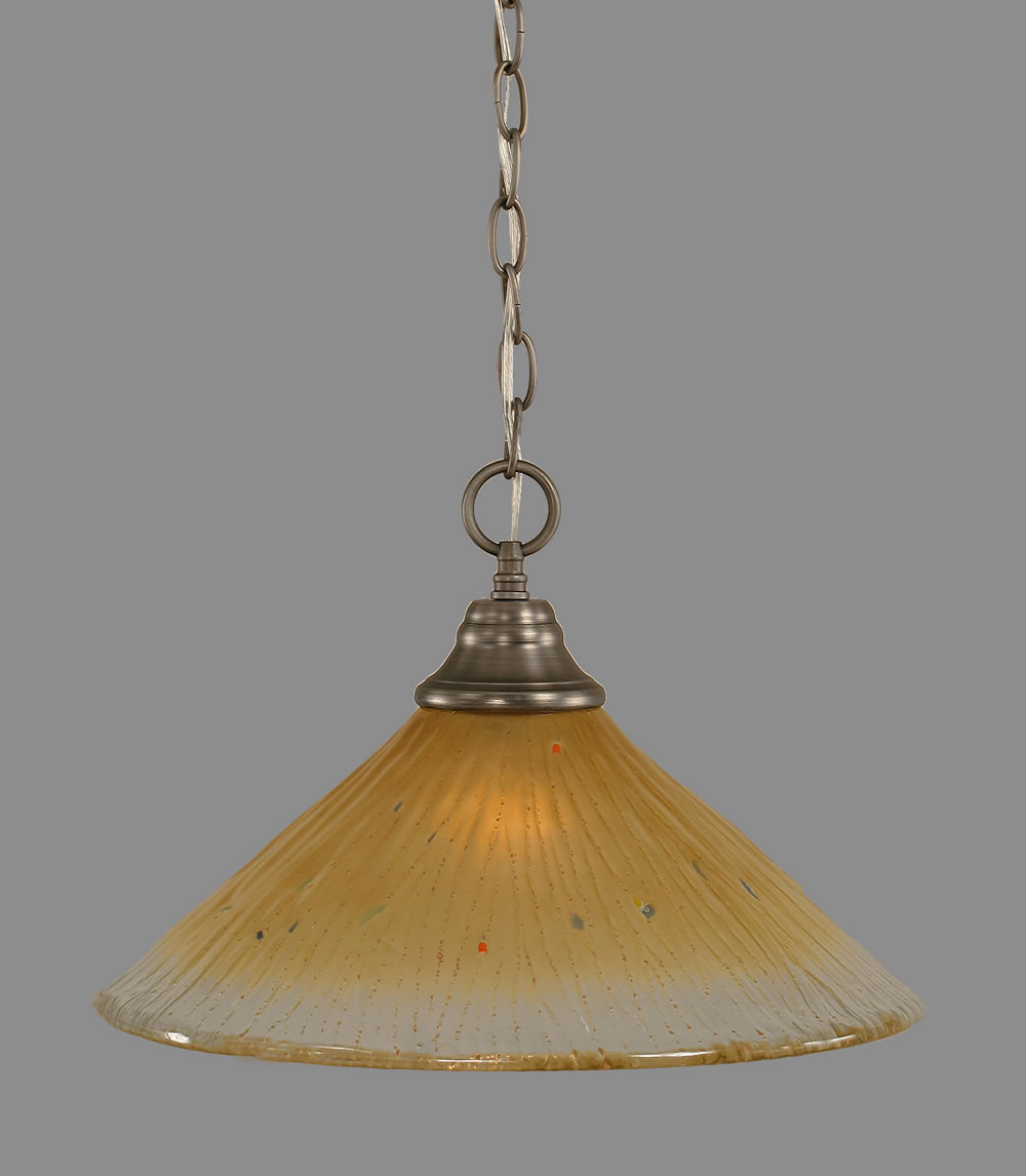 Chain Hung Pendant Shown In Brushed Nickel Finish With 16" Amber Crystal Glass