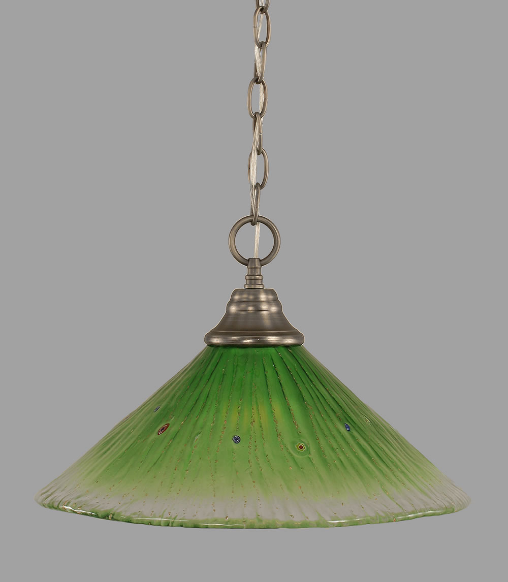 Chain Hung Pendant Shown In Brushed Nickel Finish With 16" Kiwi Green Crystal Glass
