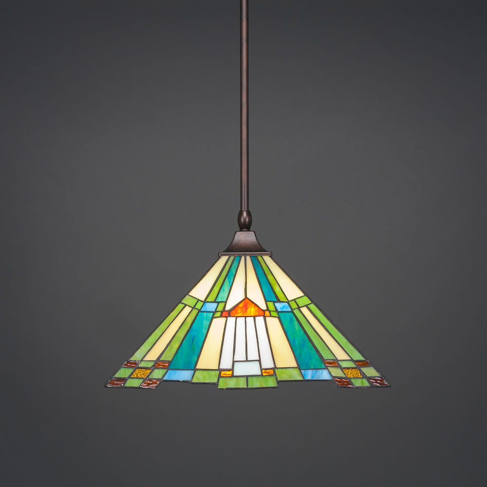 Stem Hung Pendant With Square Fitter And Hang Straight Swivel Shown In Bronze Finish With 14" Tango Tiffany Glass