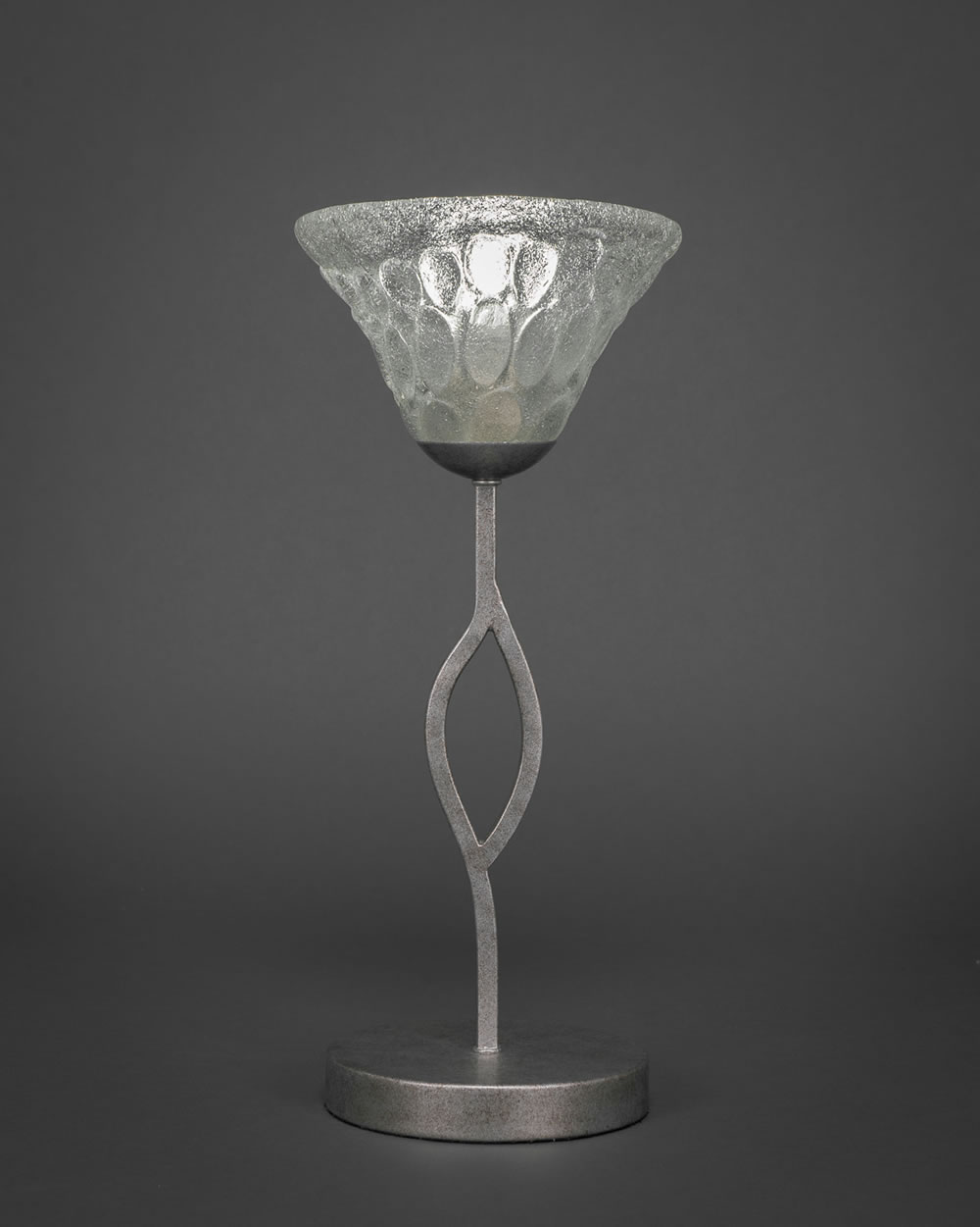 Revo Mini Table Lamp Shown in Aged Silver Finish With 7" Italian Bubble Glass