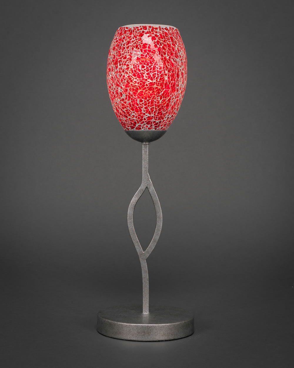 Revo Mini Table Lamp Shown in Aged Silver Finish With 5" Red Fusion Glass