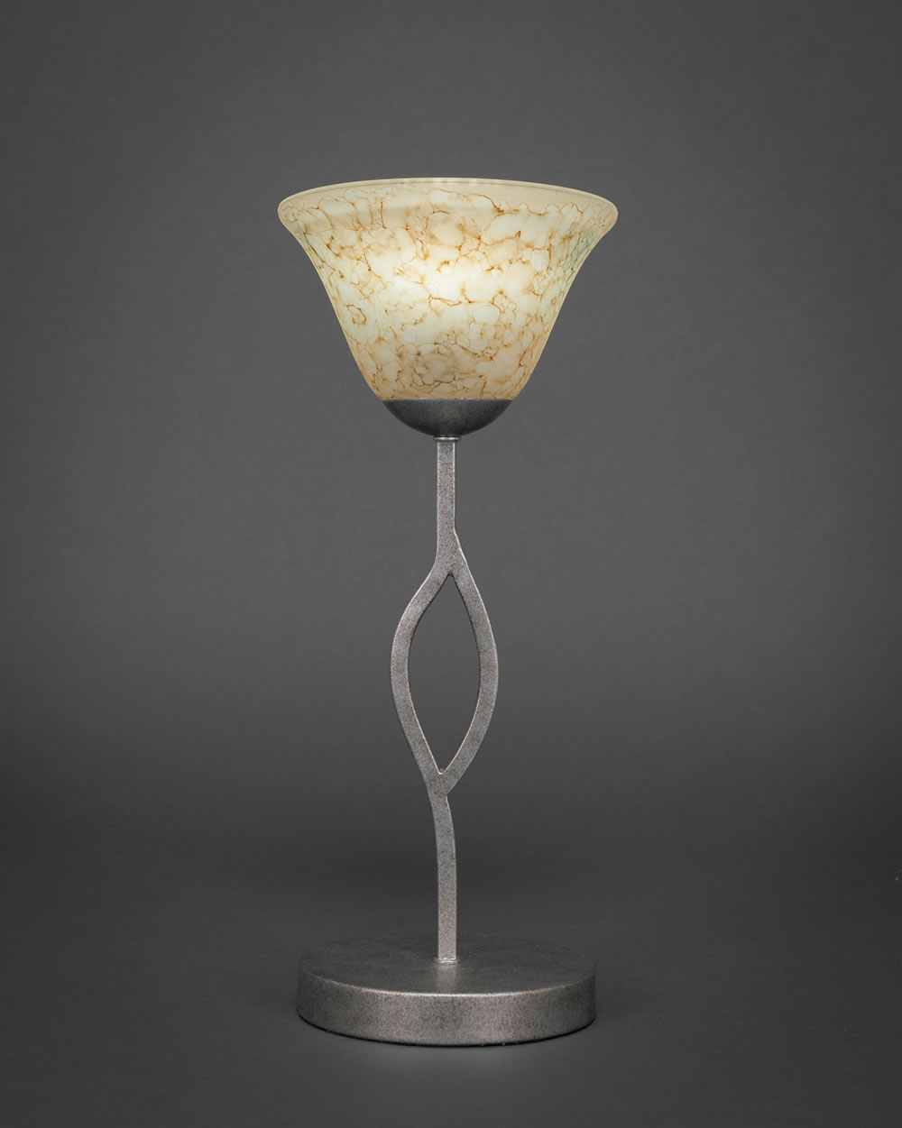 Revo Mini Table Lamp Shown in Aged Silver Finish With 7" Italian Glass