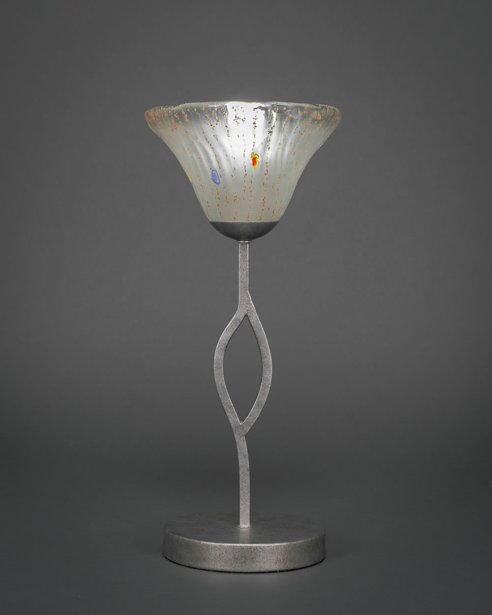 Revo Mini Table Lamp Shown in Aged Silver Finish With Frosted Crystal Glass