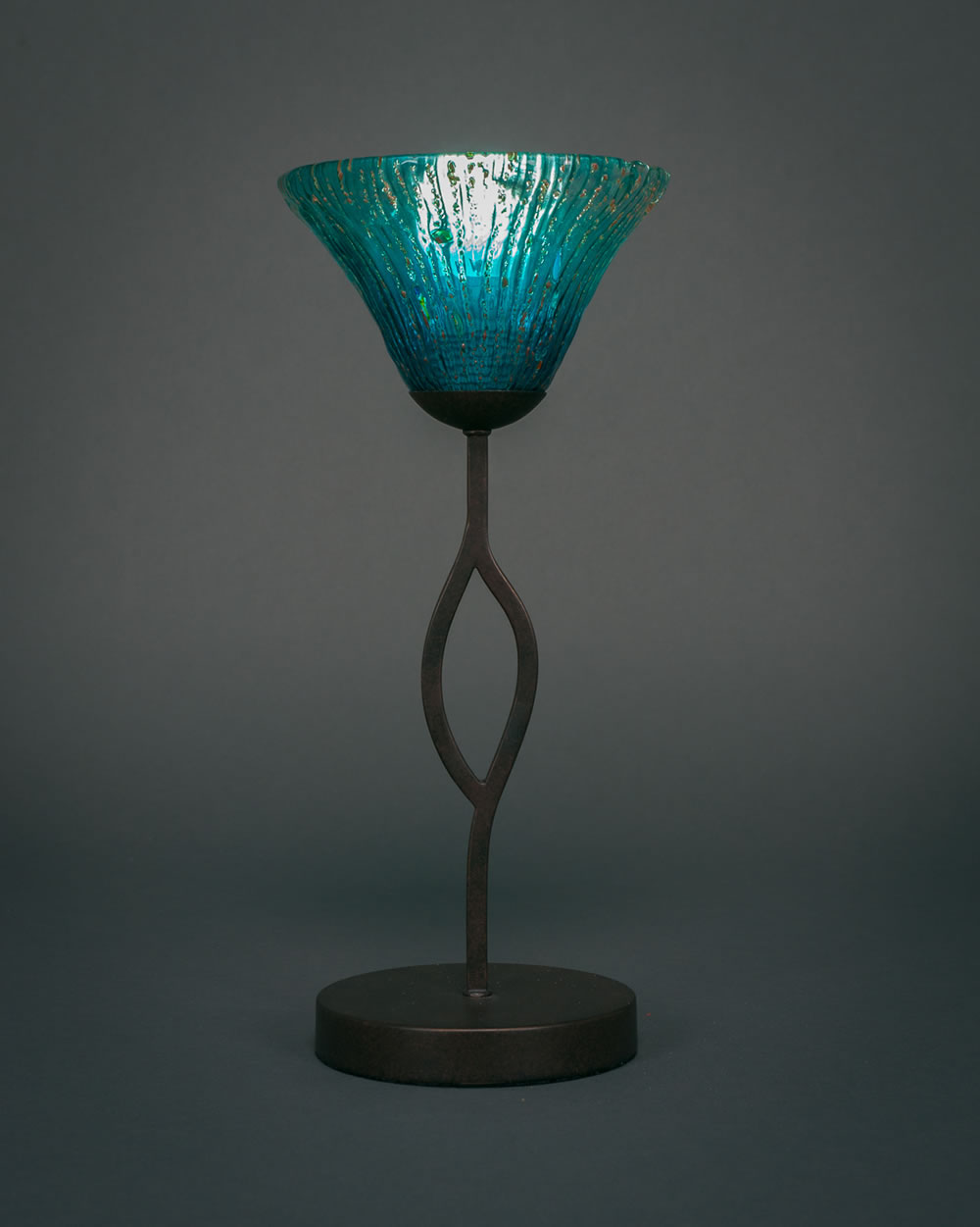 Revo Mini Table Lamp Shown In Dark GraniteFinish With 7" Teal Crystal Glass