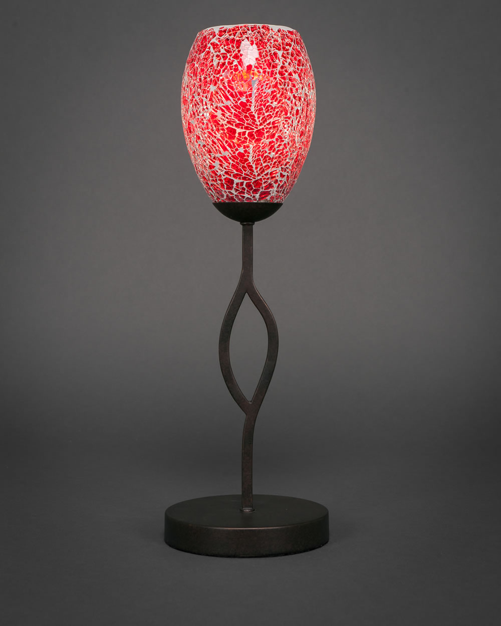 Revo Mini Table Lamp Shown In Dark GraniteFinish With 5" Red Fusion Glass