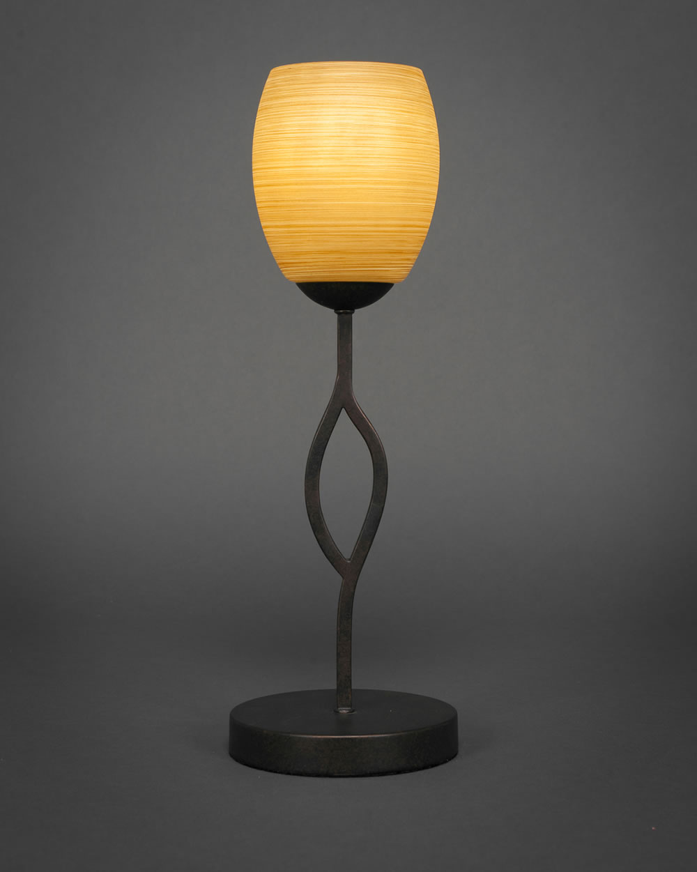 Revo Mini Table Lamp Shown In Dark GraniteFinish With 5" Cayenne Linen Glass