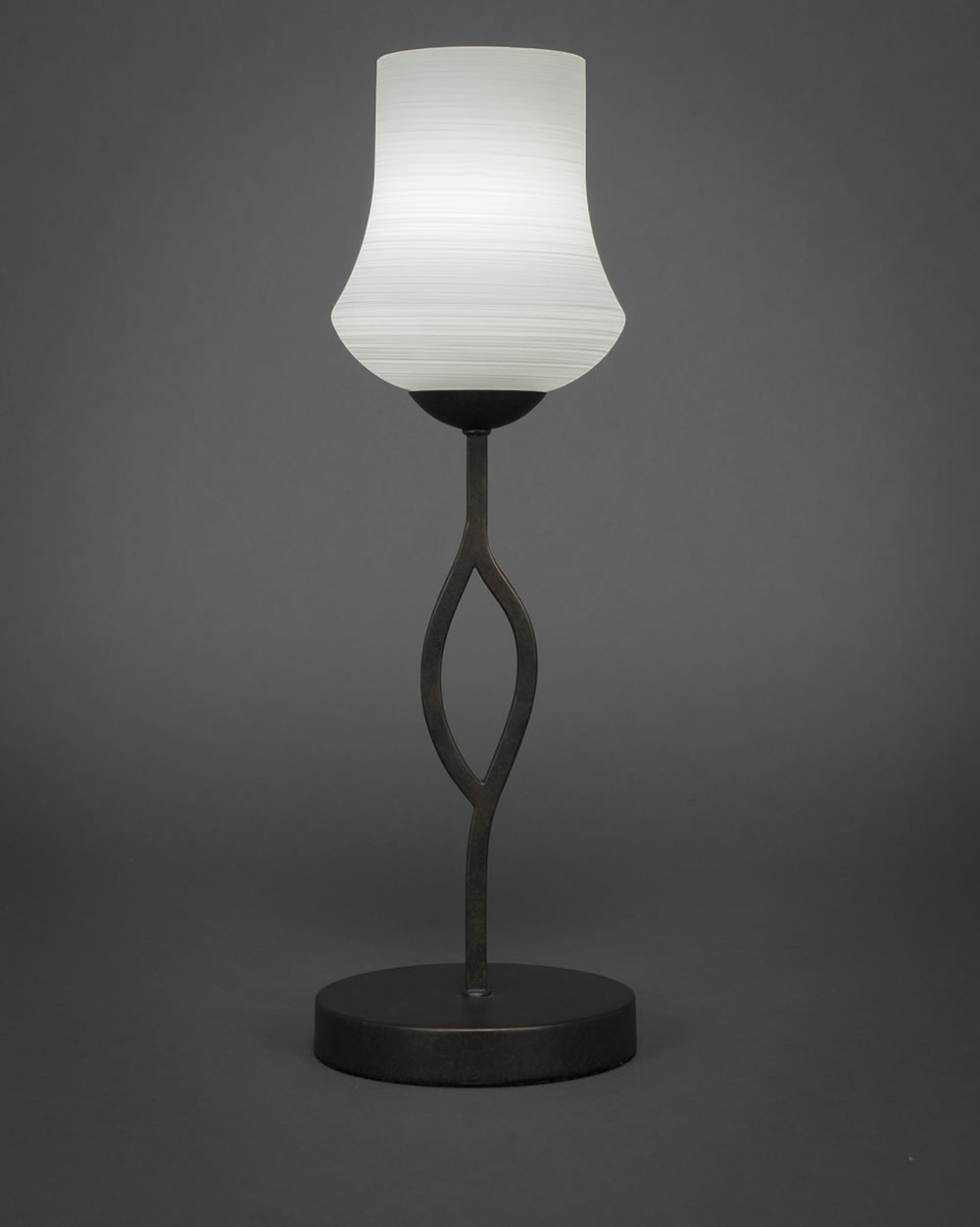 Revo Mini Table Lamp Shown In Dark GraniteFinish With 5.5" White Linen Glass