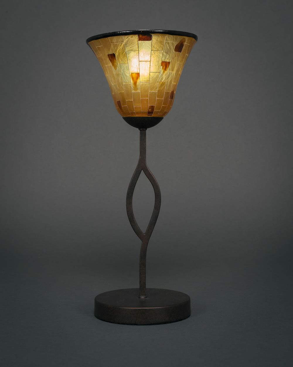 Revo Mini Table Lamp Shown In Dark GraniteFinish With 7 Penshell Resin Glass