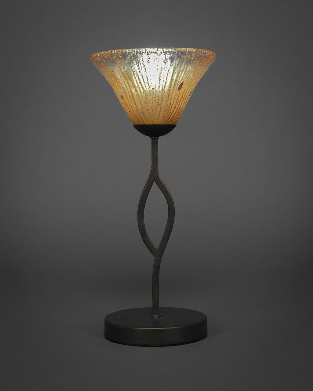 Revo Mini Table Lamp Shown In Dark GraniteFinish With 7 Amber Crystal Glass