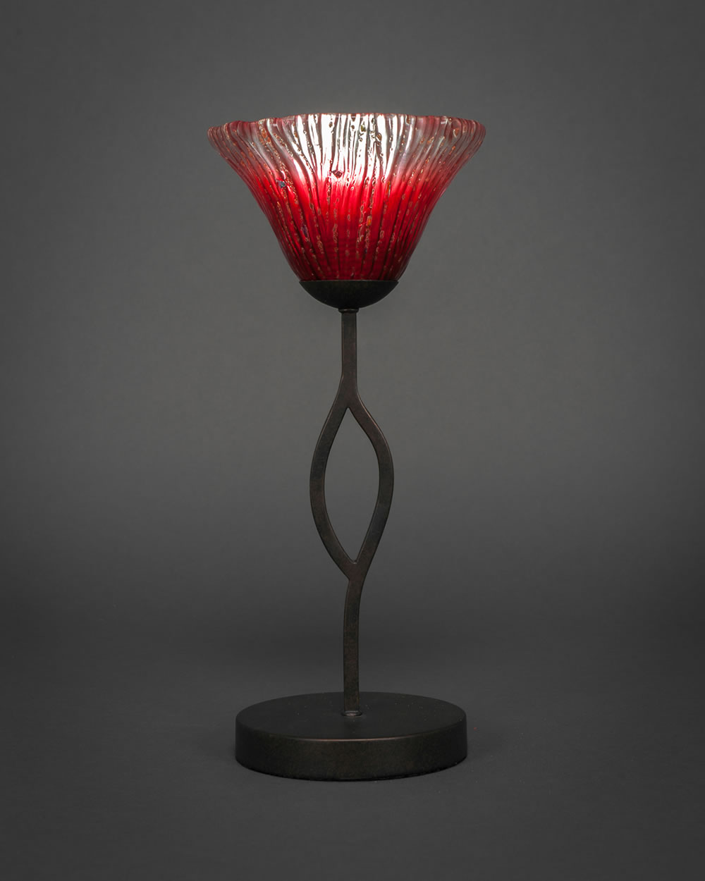 Revo Mini Table Lamp Shown In Dark GraniteFinish With 7" Raspberry Crystal Glass