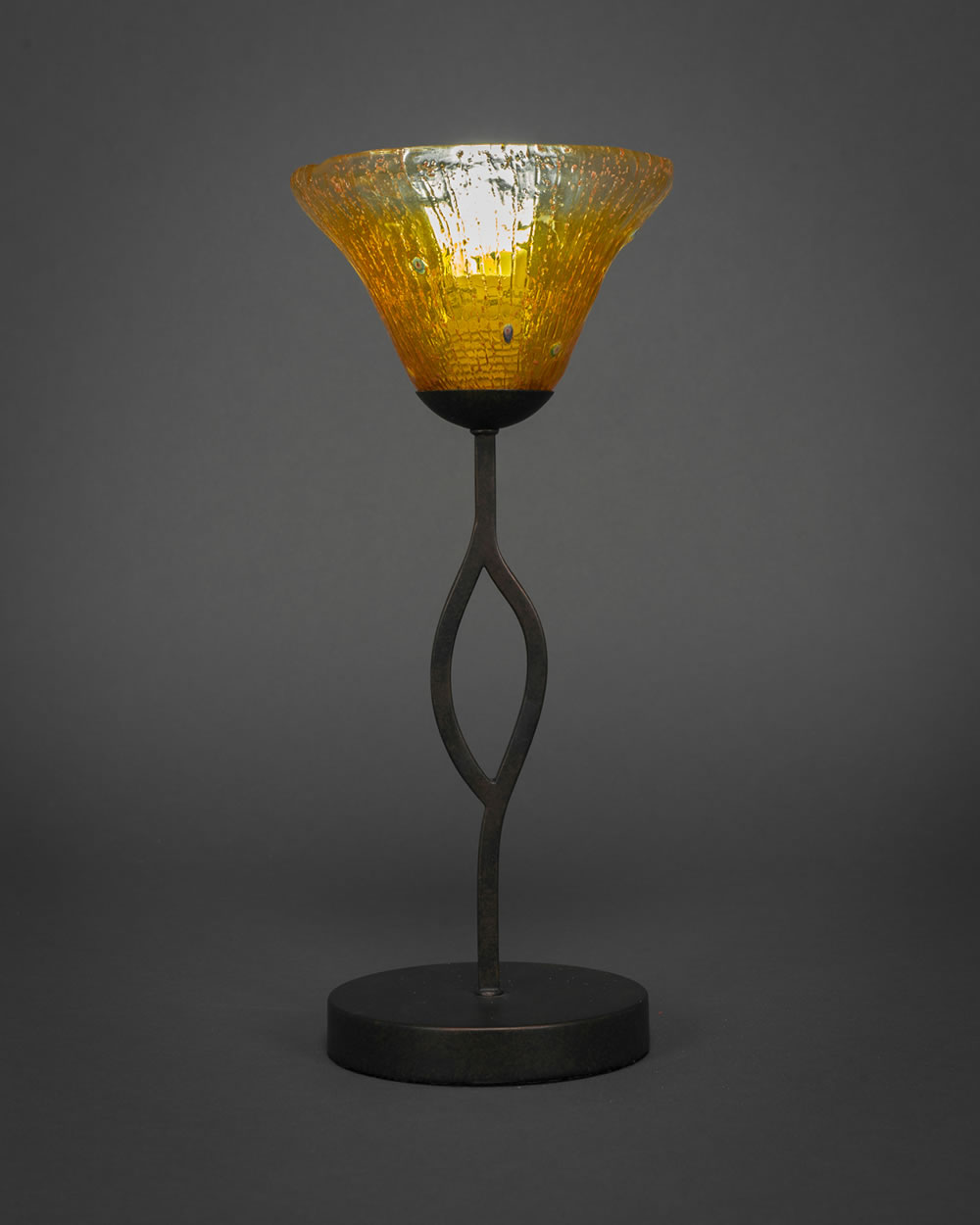 Revo Mini Table Lamp Shown In Dark Granite Finish With 7" Gold Champagne Crystal Glass
