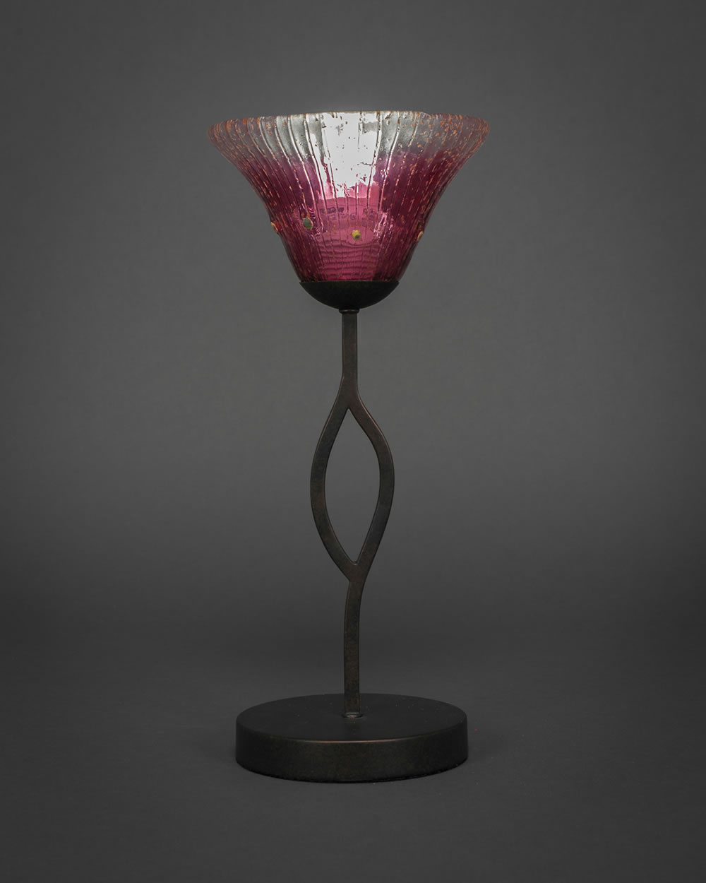Revo Mini Table Lamp Shown In Dark GraniteFinish With 7" Wine Crystal Glass
