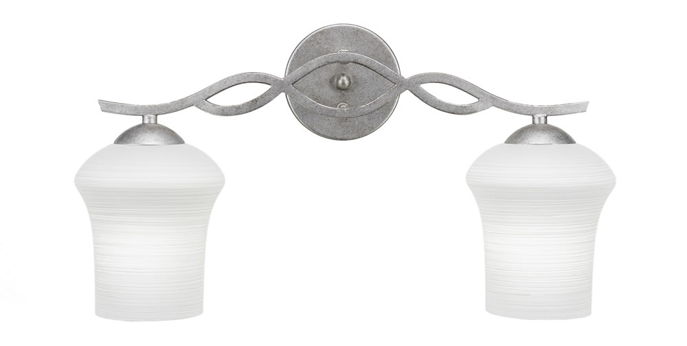 Revo 2 Light Bath Bar Shown In Aged Silver Finish With 5.5 Zilo White Linen Glass