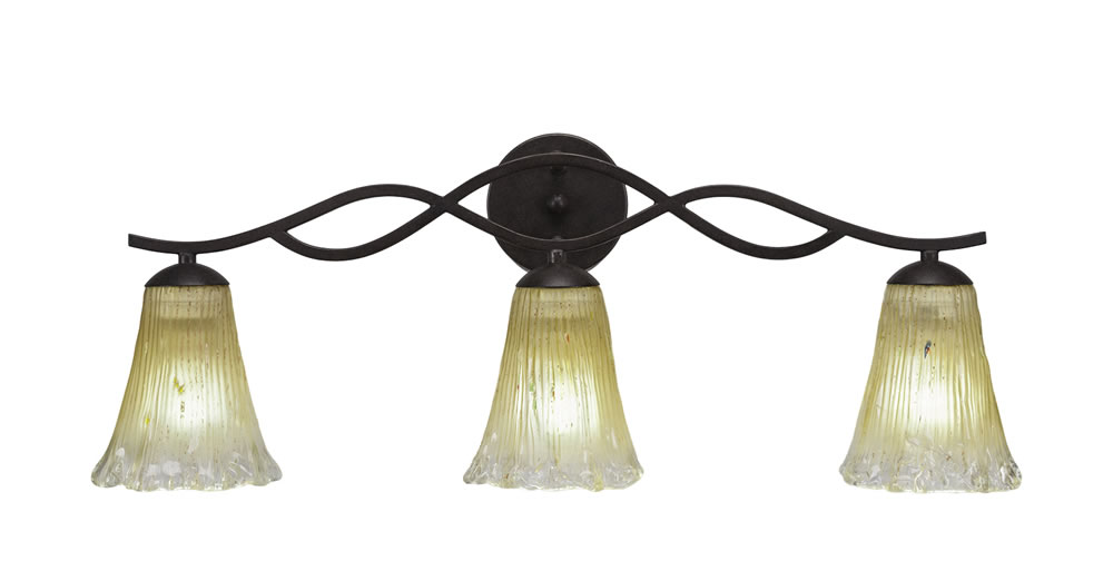 Revo 3 Light Bath Bar Shown In Dark Granite Finish With 5.5" Fluted Amber Crystal Glass