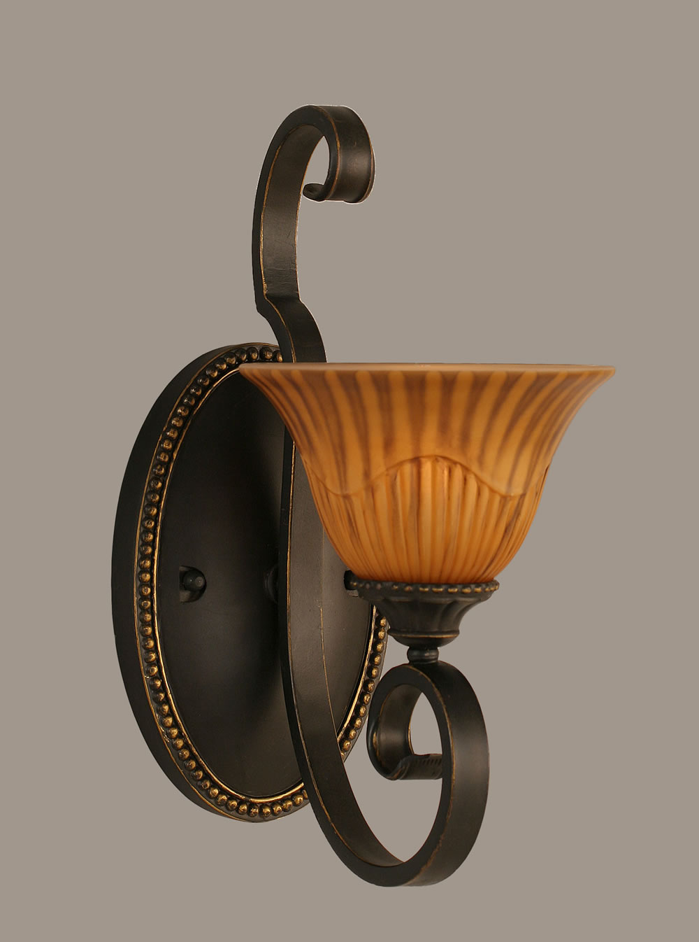 Eleganté Wall Sconce Shown In Dark Granite Finish With 7" Tiger glass