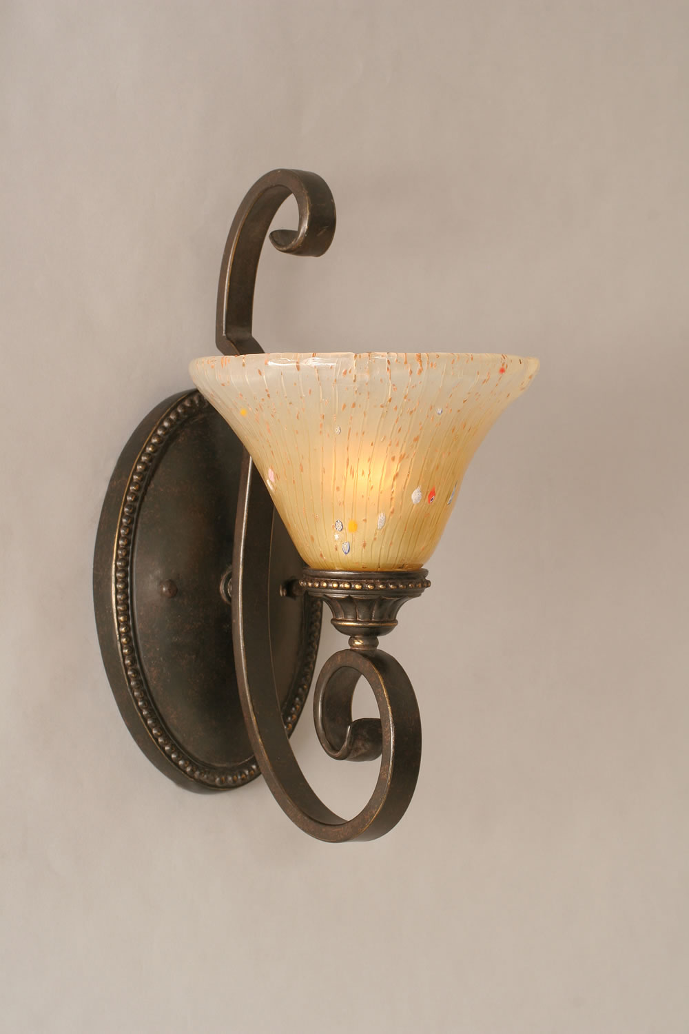 Eleganté Wall Sconce Shown In Dark Granite Finish With 7" Amber Crystal glass