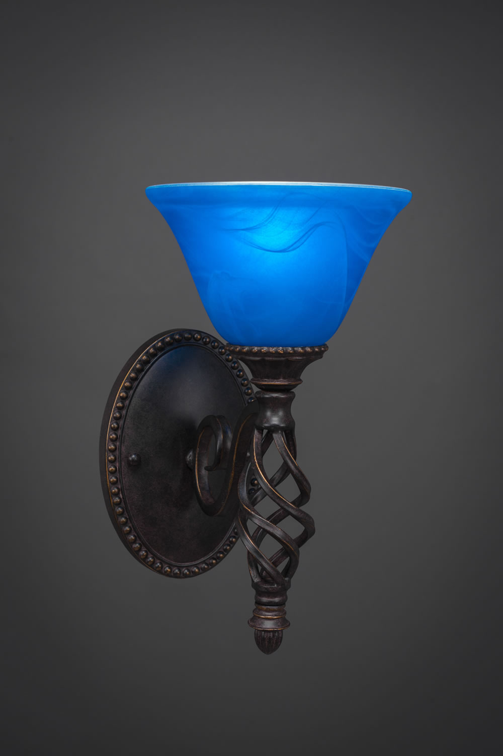 Eleganté Wall Sconce Shown In Dark Granite Finish With 7" Blue Italian Glass