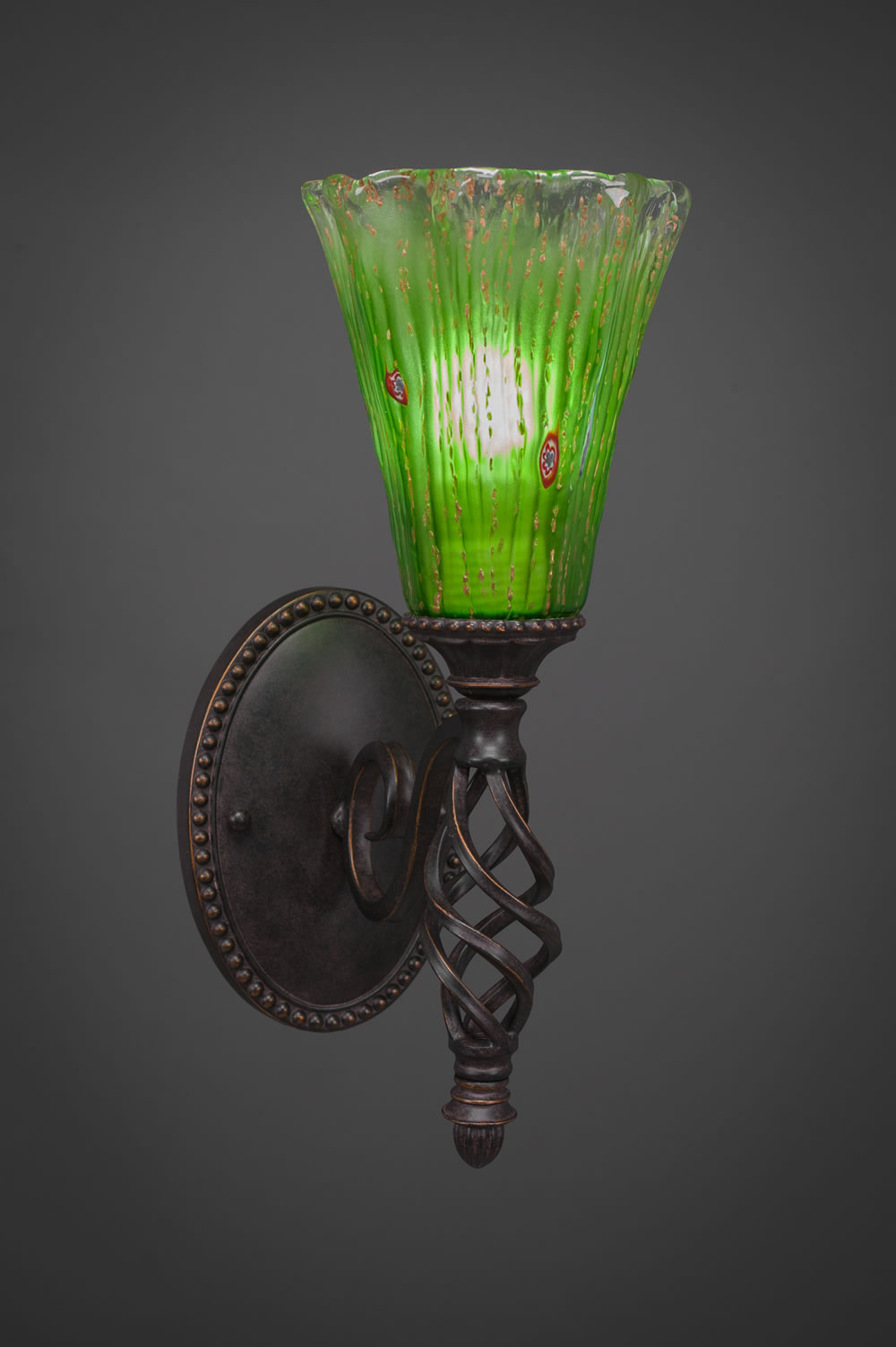 Eleganté Wall Sconce Shown In Dark Granite Finish With 5.5" Kiwi Green Crystal Glass