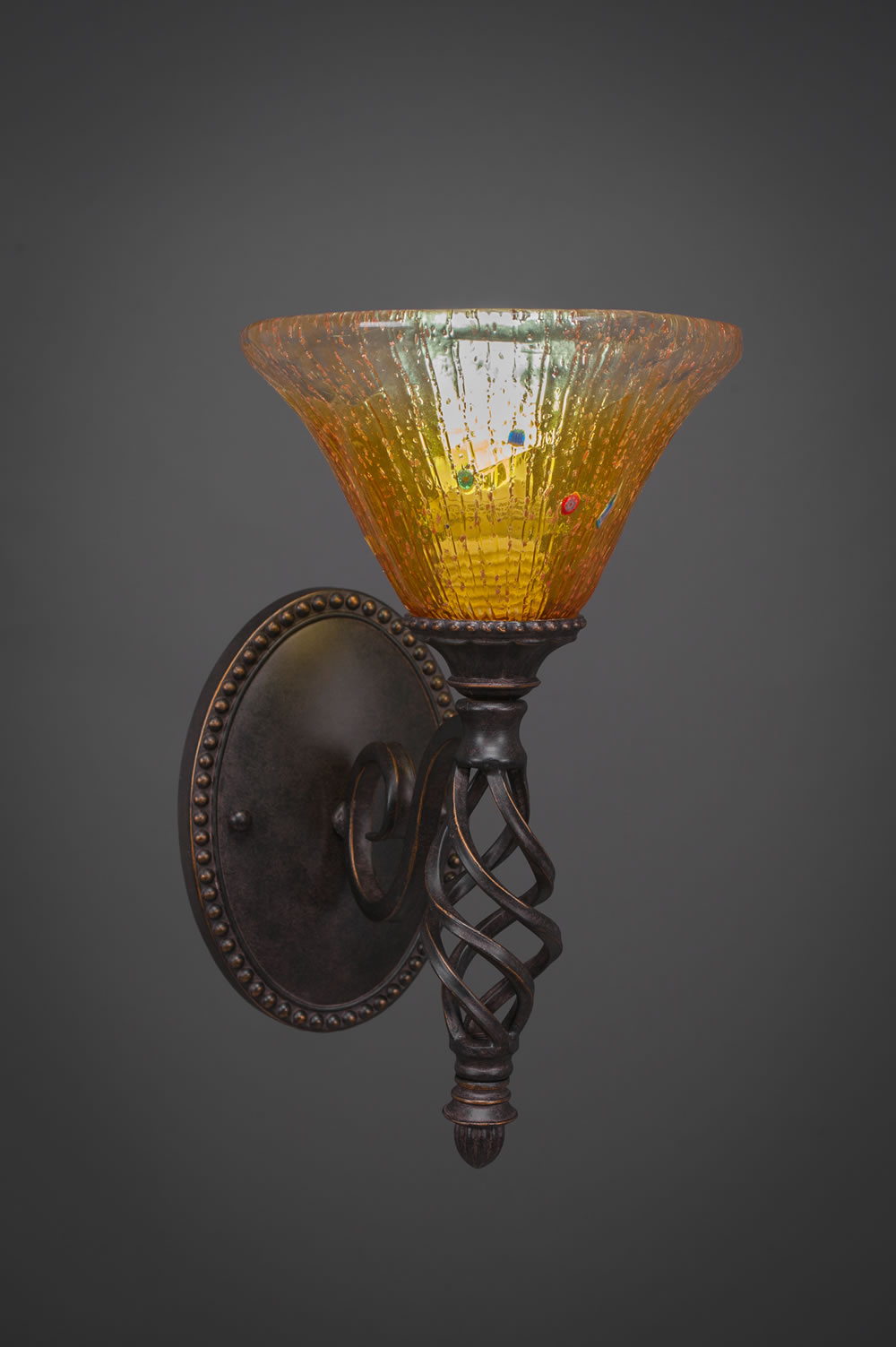 Eleganté Wall Sconce Shown In Dark Granite Finish With 7" Gold Champagne Crystal Glass
