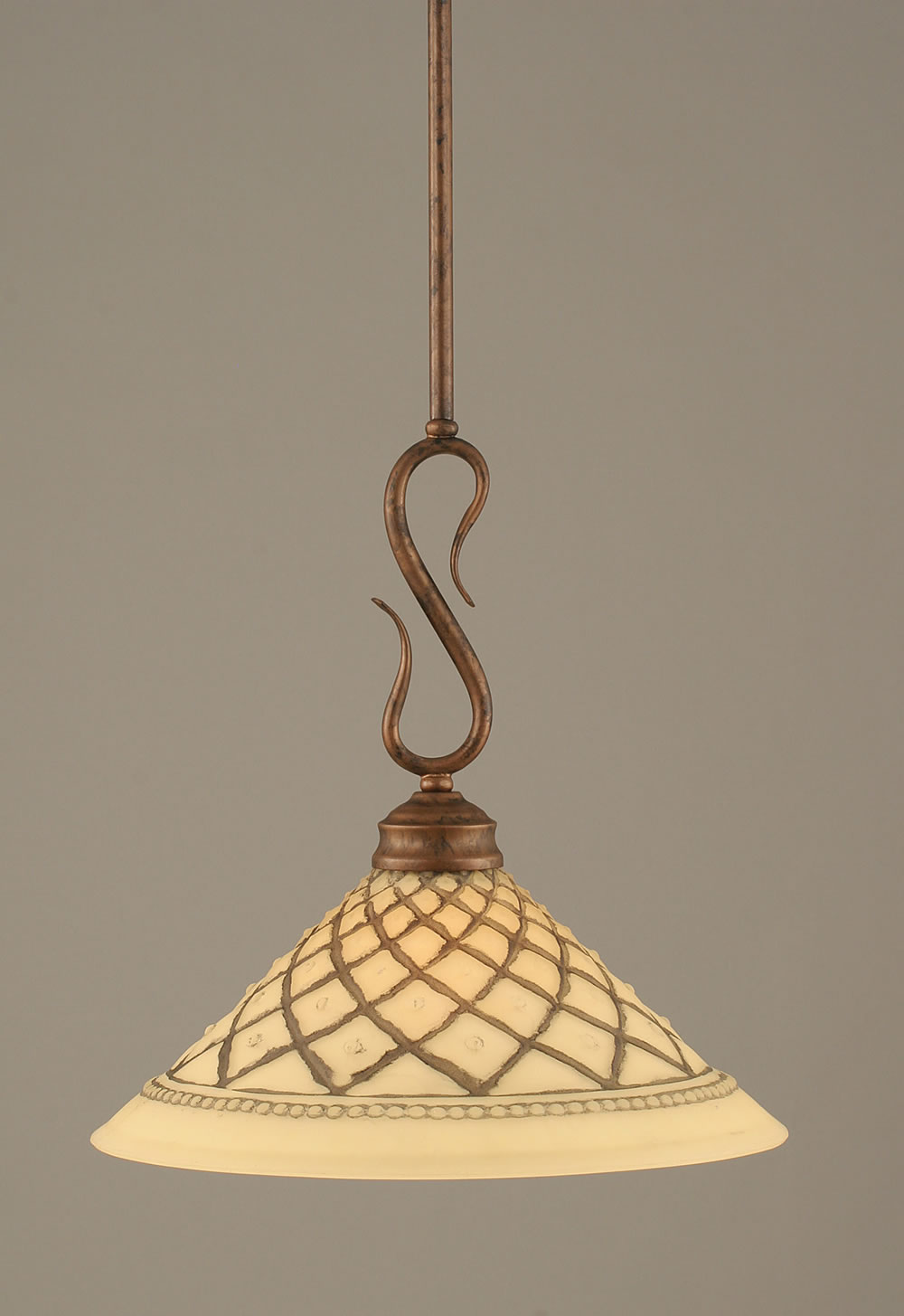 Swan Mini Pendant Shown In Bronze Finish With 12" Chocolate Icing Glass