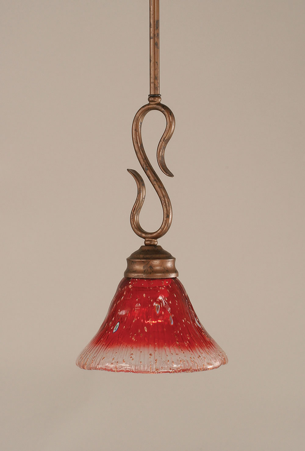 Swan Mini Pendant Shown In Bronze Finish With 7" Raspberry Crystal Glass