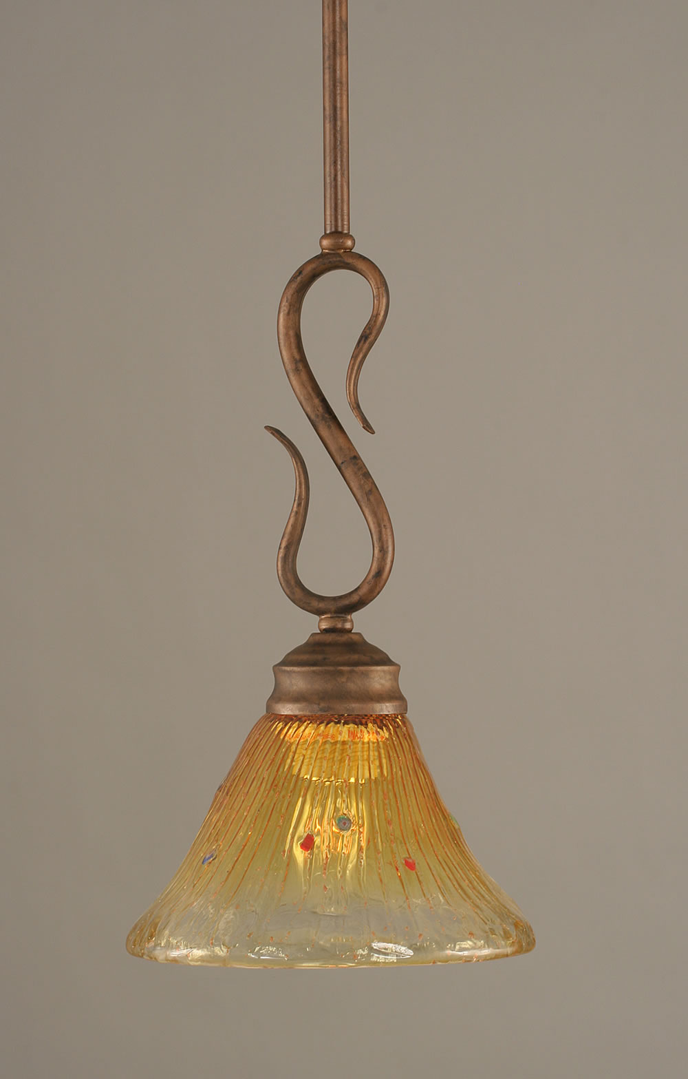 Swan Mini Pendant Shown In Bronze Finish With 7" Gold Champagne Crystal Glass