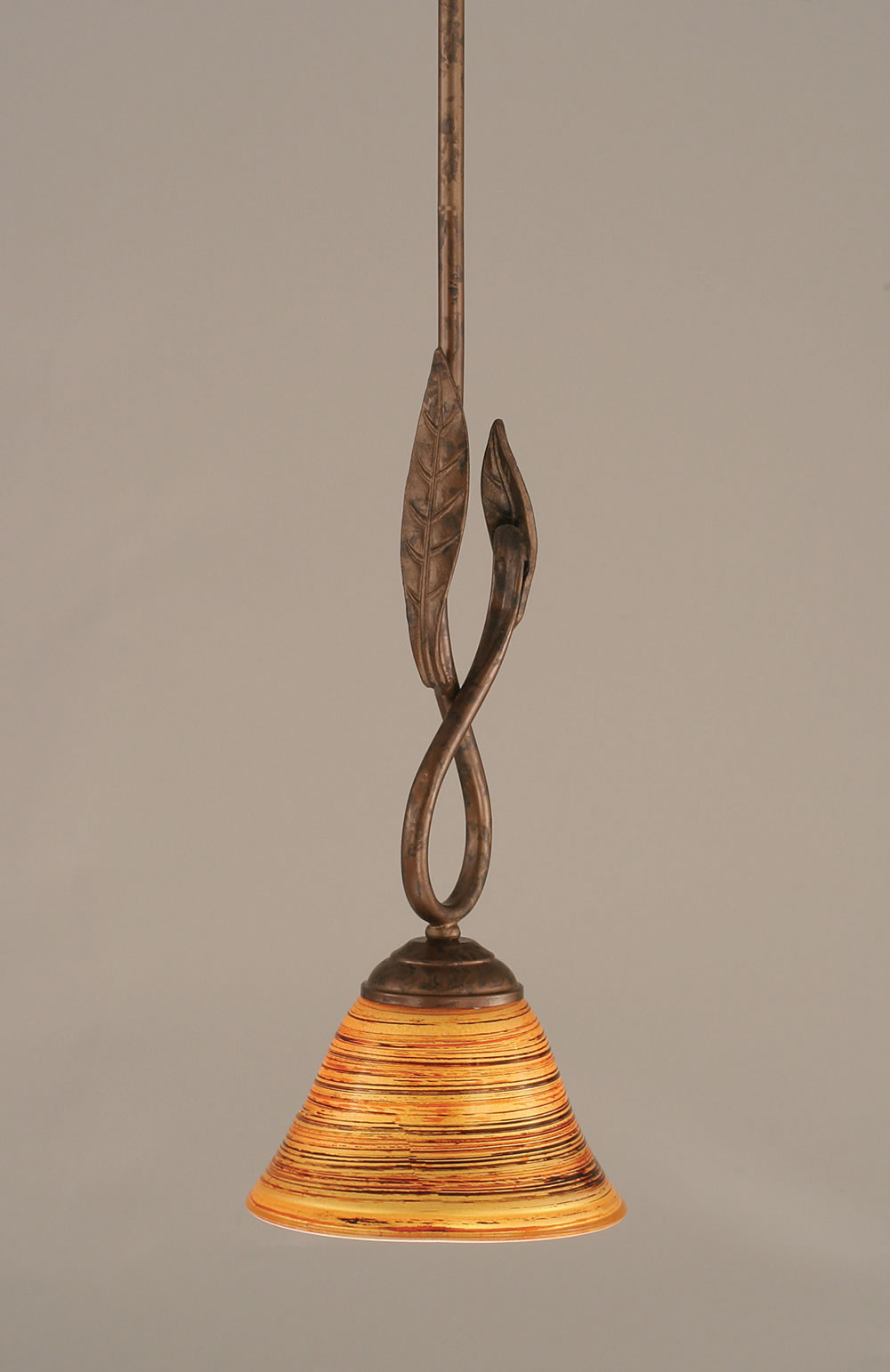 Leaf Mini Pendant Shown In Bronze Finish With 7" Firré Saturn Glass