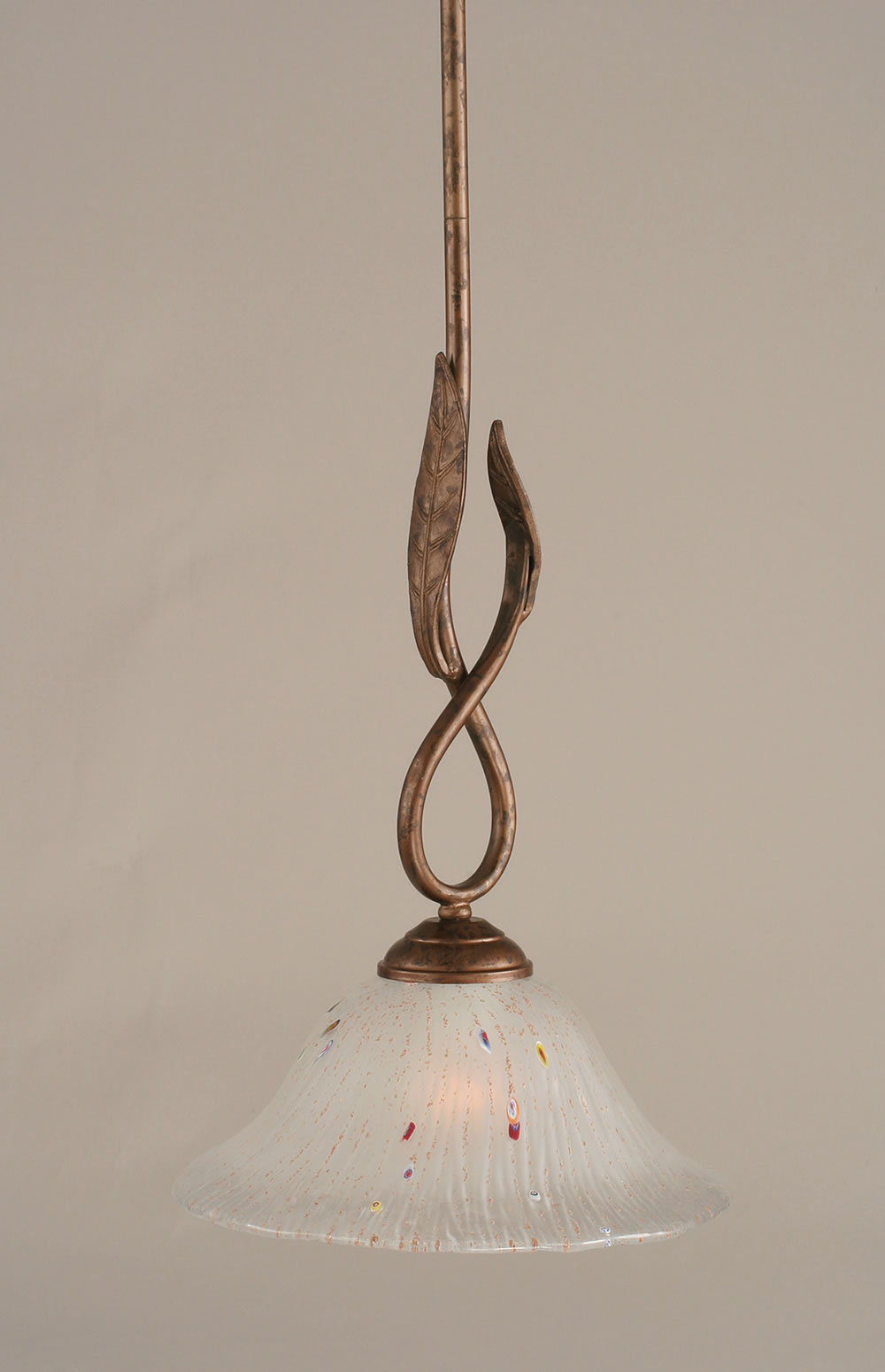Leaf Mini Pendant Shown In Bronze Finish With 10" Frosted Crystal Glass