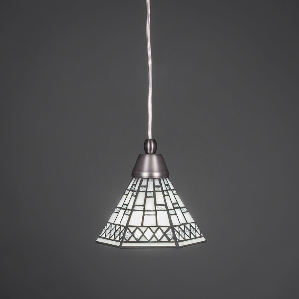 Cord Mini Pendant Shown In Brushed Nickel Finish With 7" Pewter Tiffany Glass