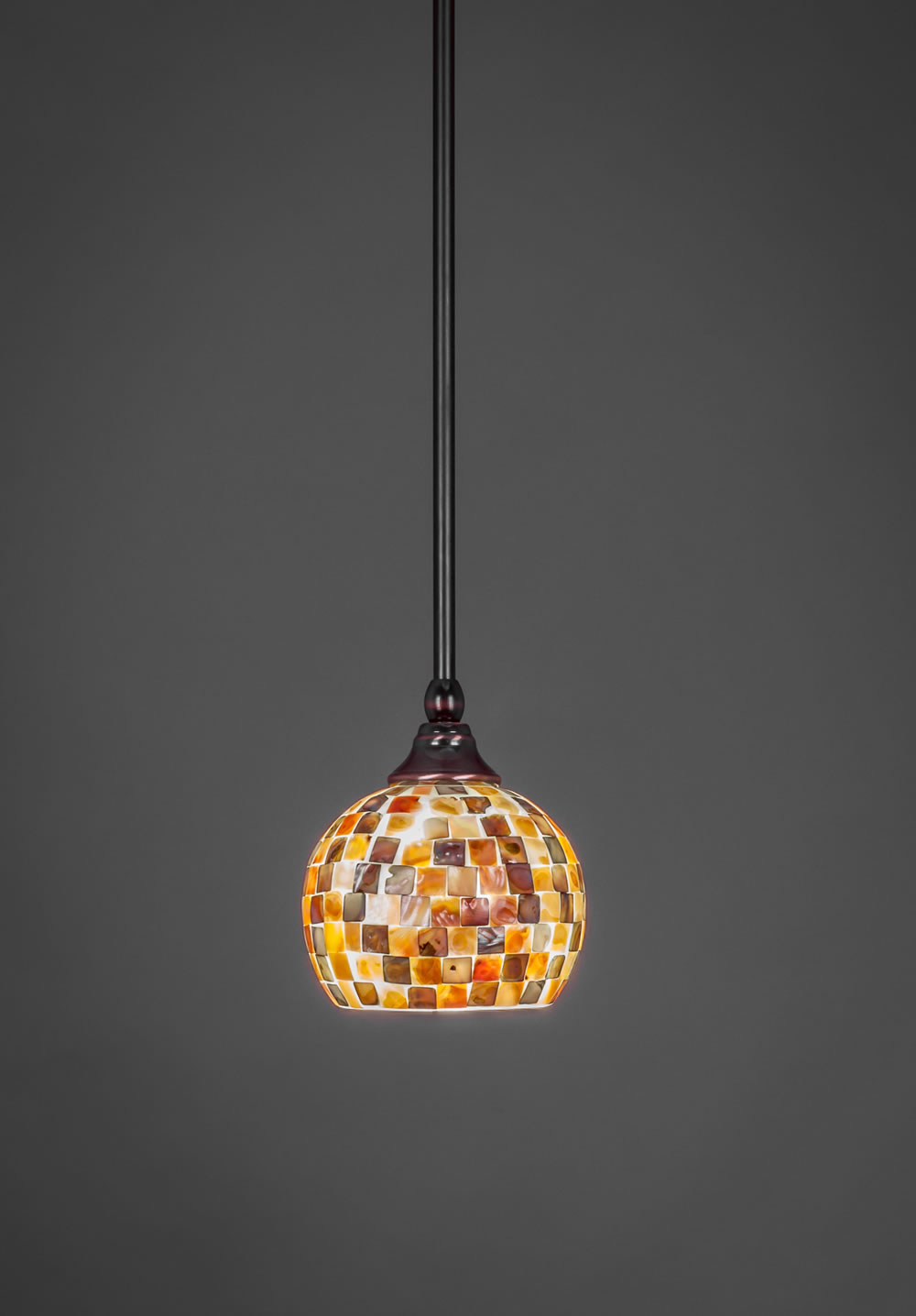 Stem Mini Pendant With Hang Straight Swivel With Hang Straight Swivel Shown In Black Copper Finish With 6" Sea Mist Seashell Glass