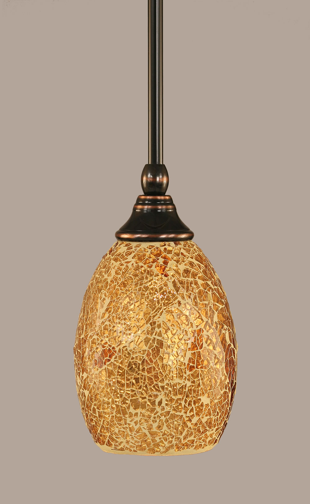Stem Mini Pendant With Hang Straight Swivel Shown In Black Copper Finish With 5 Gold Fusion Glass