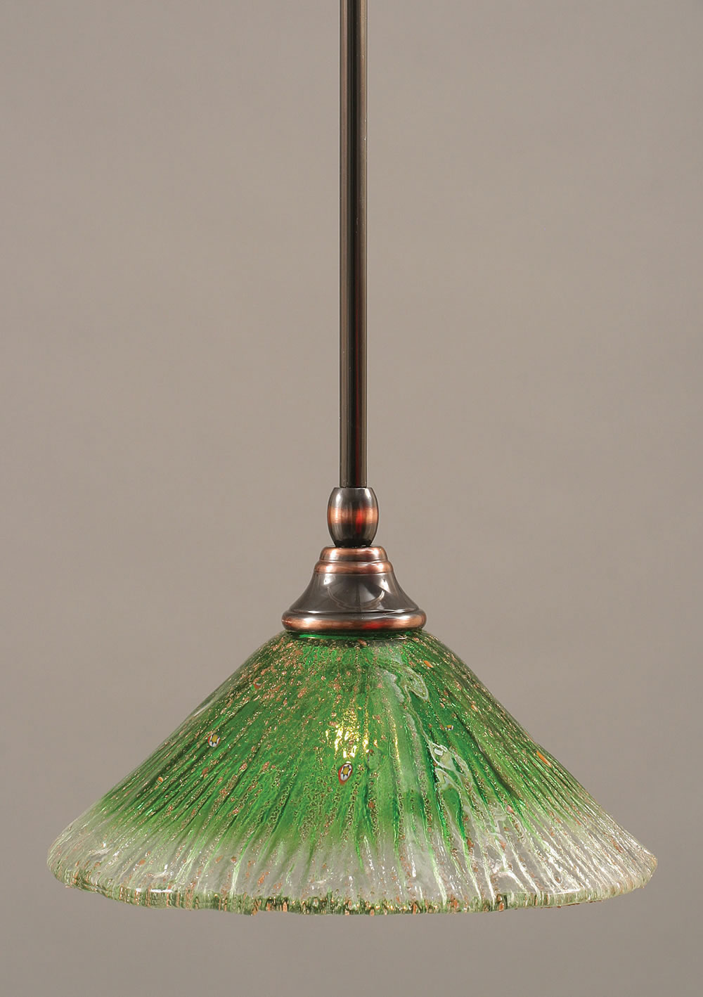 Stem Mini Pendant With Hang Straight Swivel Shown In Black Copper Finish With 10" Kiwi Green Crystal Glass