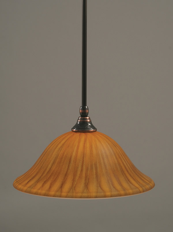 Stem Mini Pendant With Hang Straight Swivel Shown In Black Copper Finish With 12" Tiger Glass
