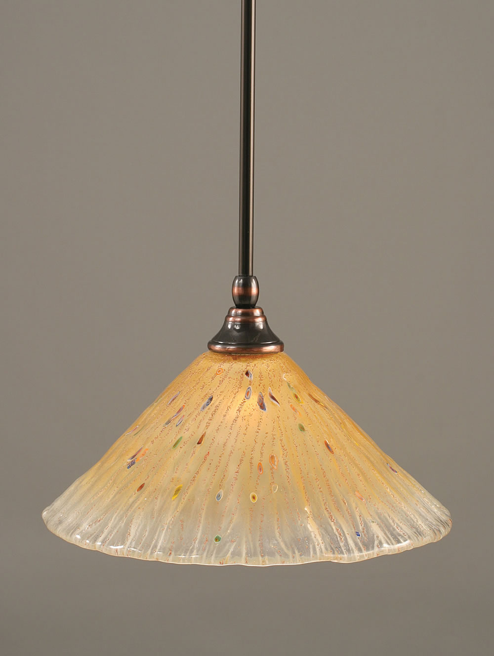 Stem Mini Pendant With Hang Straight Swivel Shown In Black Copper Finish With 12" Amber Crystal Glass