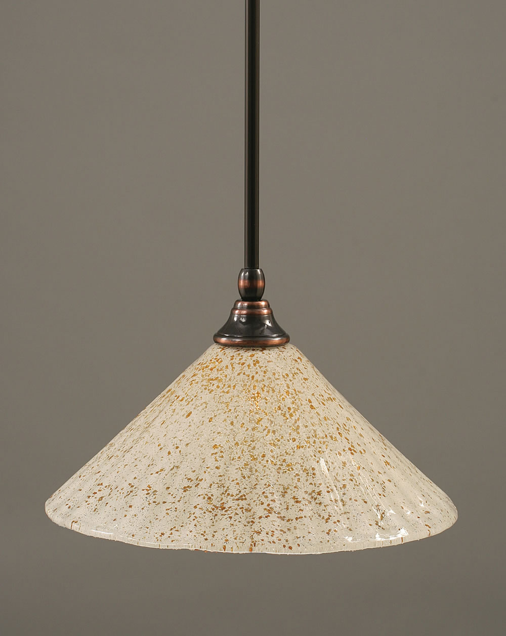 Stem Mini Pendant With Hang Straight Swivel Shown In Black Copper Finish With 12" Gold Ice Glass