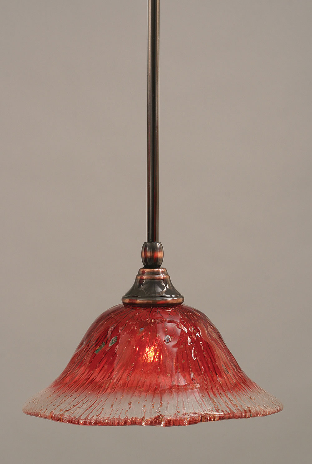 Stem Mini Pendant With Hang Straight Swivel Shown In Black Copper Finish With 10" Raspberry Crystal Glass