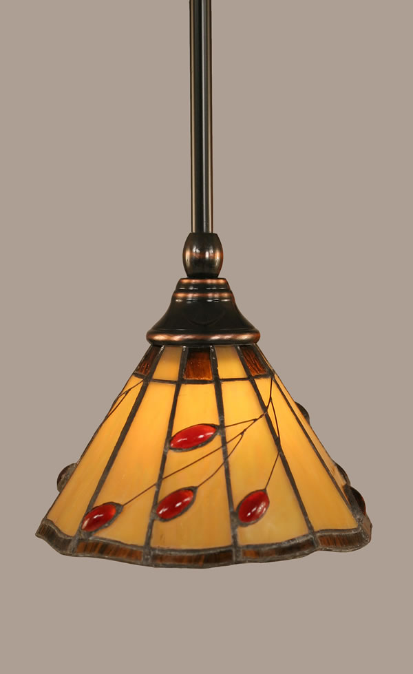 Stem Mini Pendant With Hang Straight Swivel Shown In Black Copper Finish With 7 Autumn Leaves Tiffany Glass
