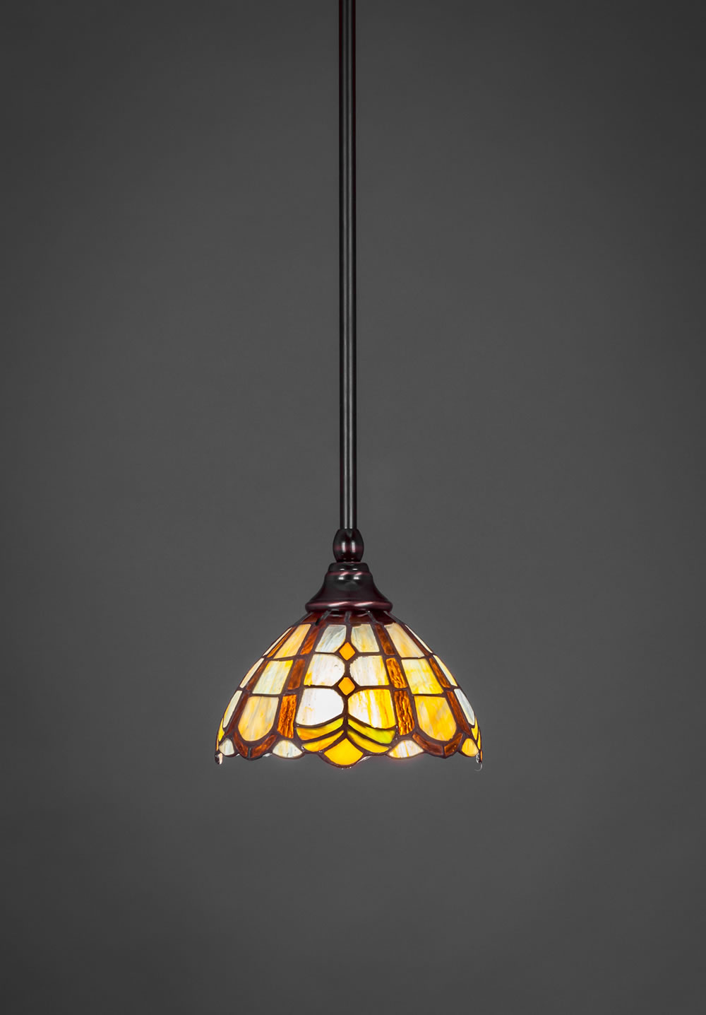 Stem Mini Pendant With Hang Straight Swivel Shown In Black Copper Finish With 7 Paradise Tiffany Glass