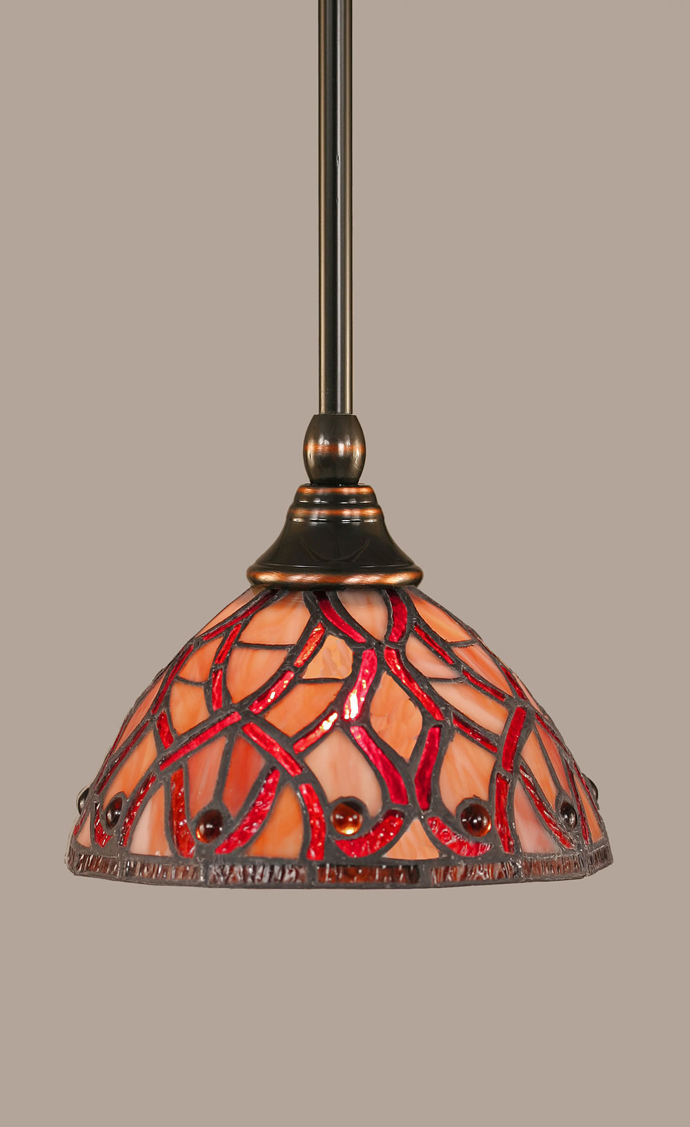 Stem Mini Pendant With Hang Straight Swivel Shown In Black Copper Finish With 7 Persian Tiffany Glass