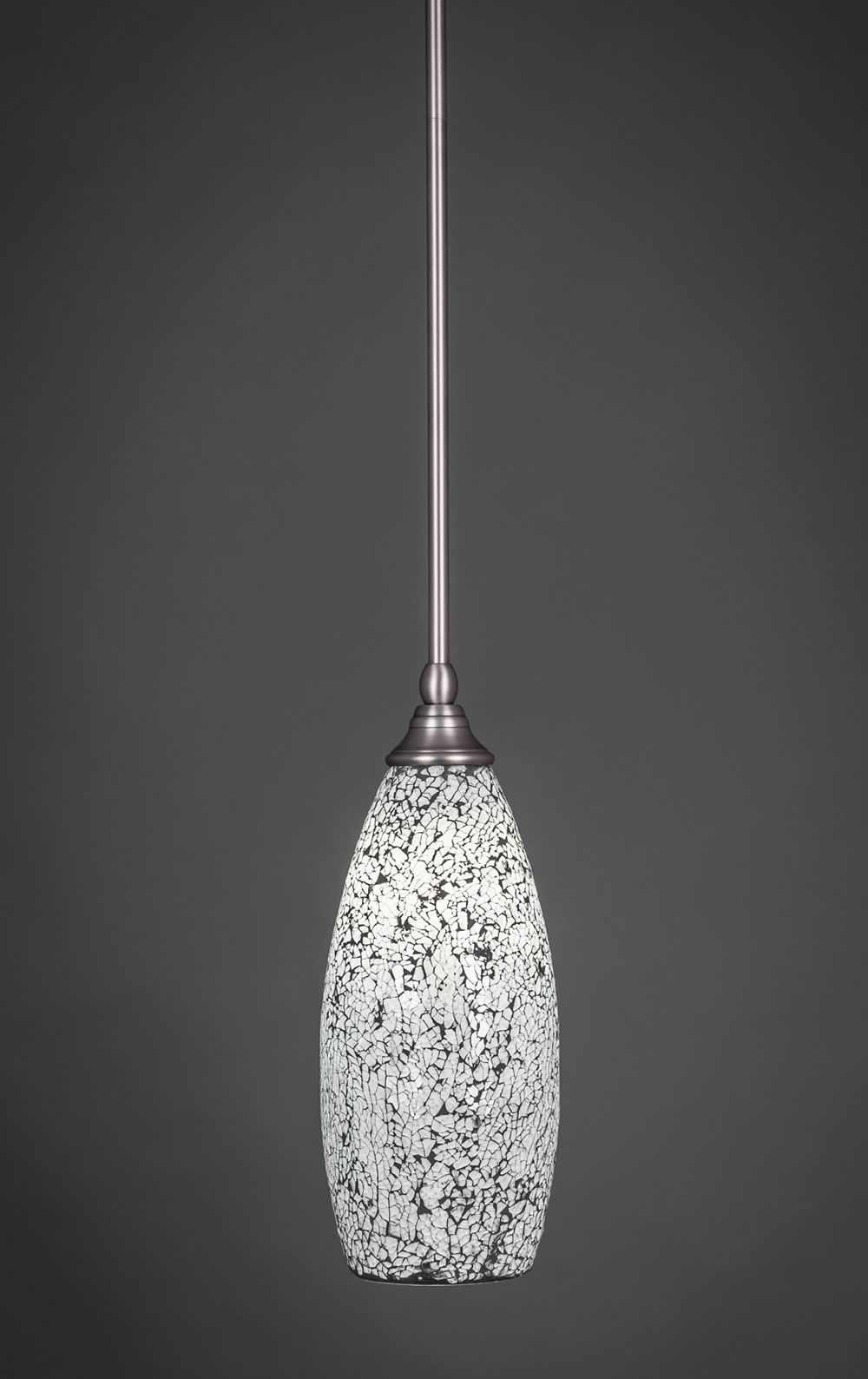 Stem Mini Pendant With Hang Straight Swivel Shown In Brushed Nickel Finish With 5.5" Black Fusion Glass