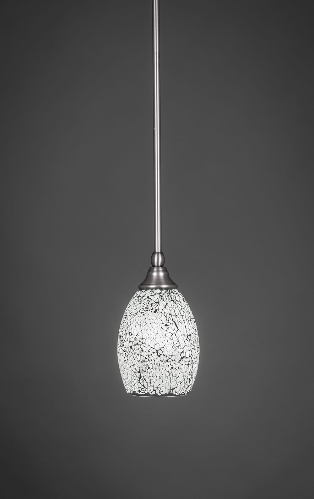 Stem Mini Pendant With Hang Straight Swivel Shown In Brushed Nickel Finish With 5" Black Fusion Glass