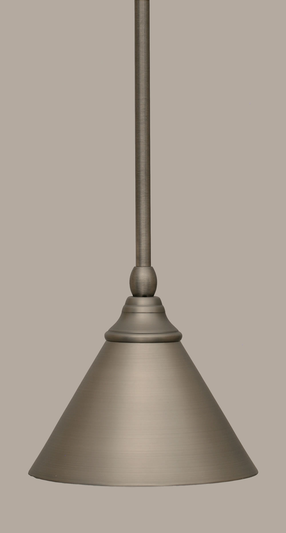 Stem Mini Pendant With Hang Straight Swivel Shown In Brushed Nickel Finish With 7 Brushed Nickel Cone Metal Shade