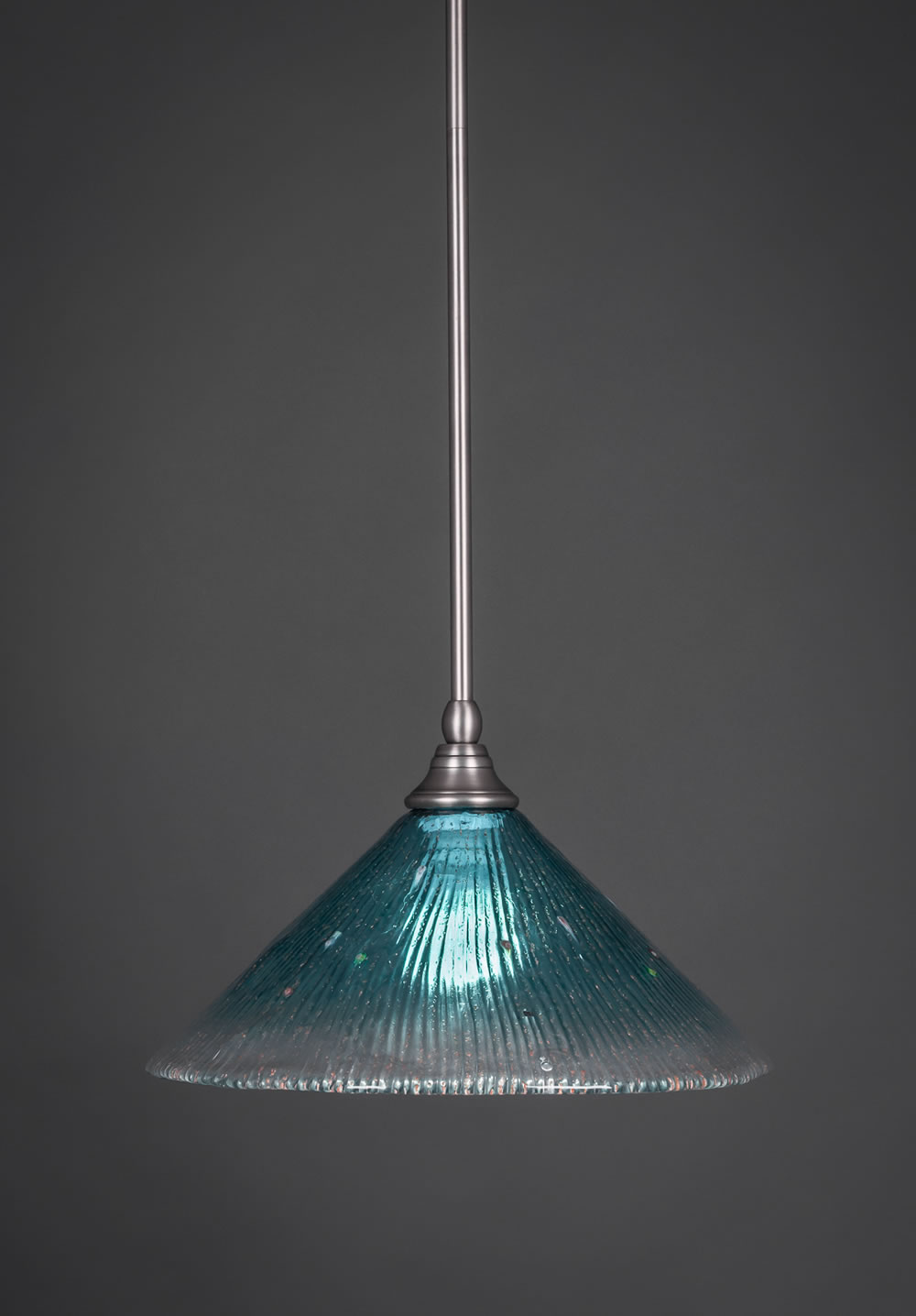 Stem Mini Pendant With Hang Straight Swivel Shown In Brushed Nickel Finish With 12" Teal Crystal Glass