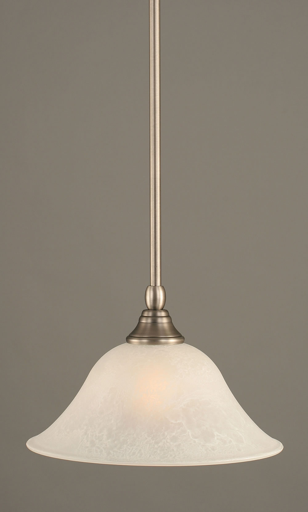Stem Mini Pendant With Hang Straight Swivel Shown In Brushed Nickel Finish With 10" White Marble Glass