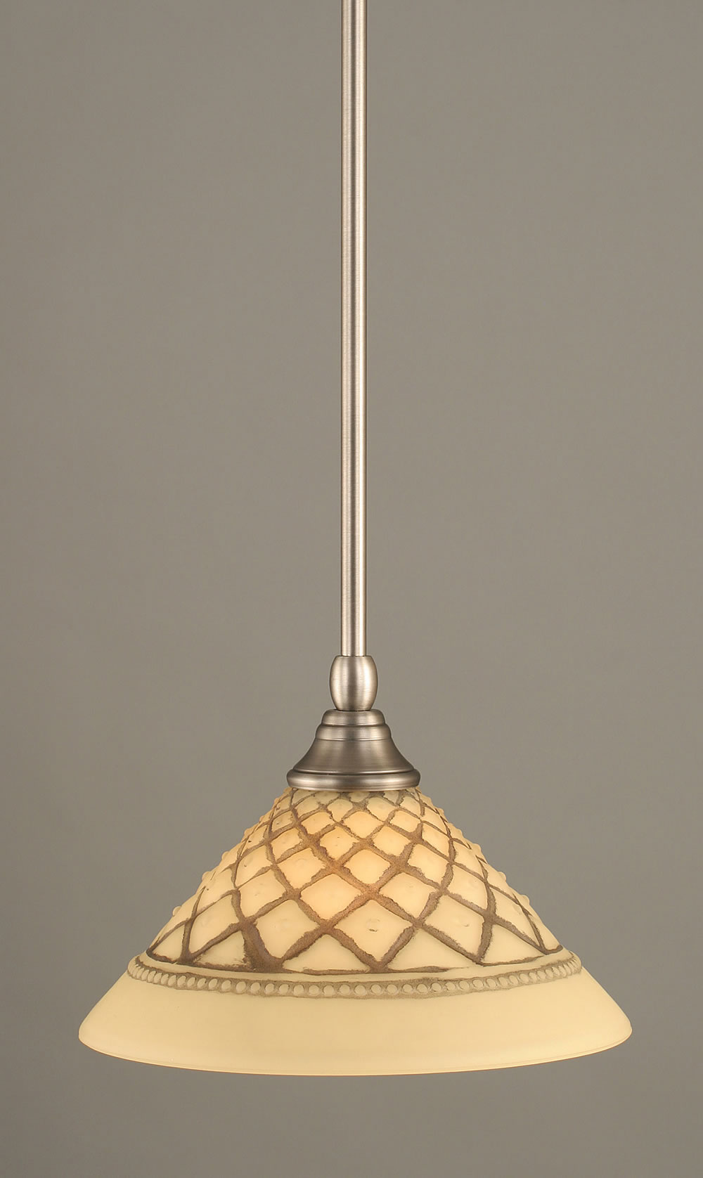 Stem Mini Pendant With Hang Straight Swivel Shown In Brushed Nickel Finish With 10" Chocolate Icing Glass