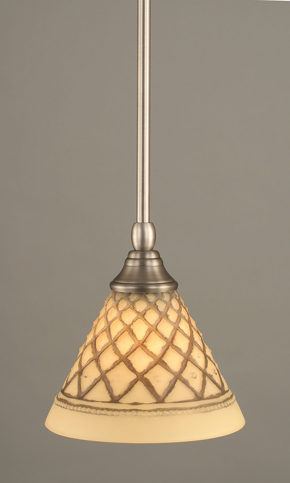 Stem Mini Pendant With Hang Straight Swivel Shown In Brushed Nickel Finish With 7" Chocolate Icing Glass