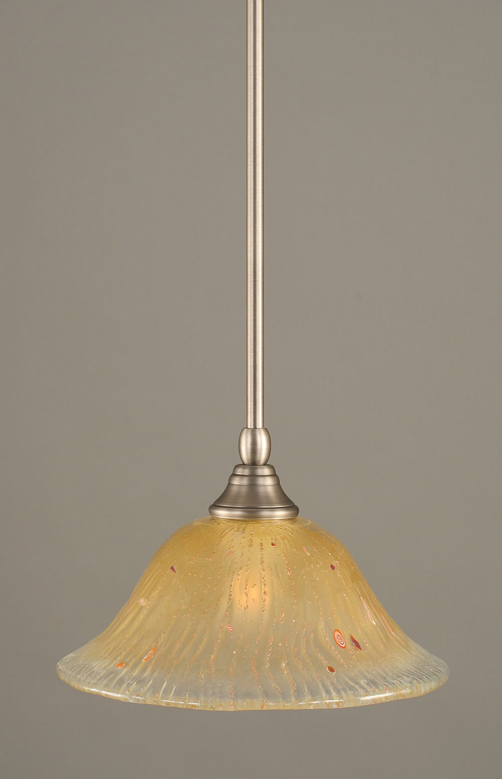 Stem Mini Pendant With Hang Straight Swivel Shown In Brushed Nickel Finish With 10" Amber Crystal Glass